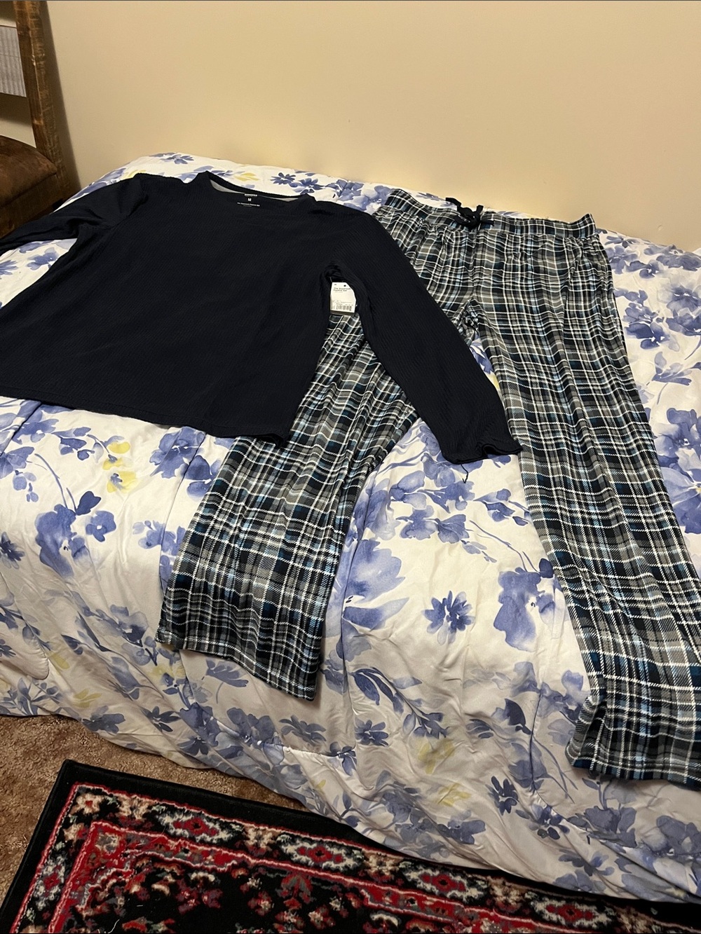Sonoma Navy Long-Sleeve Top with Blue & Gray Plaid Pajama Pants